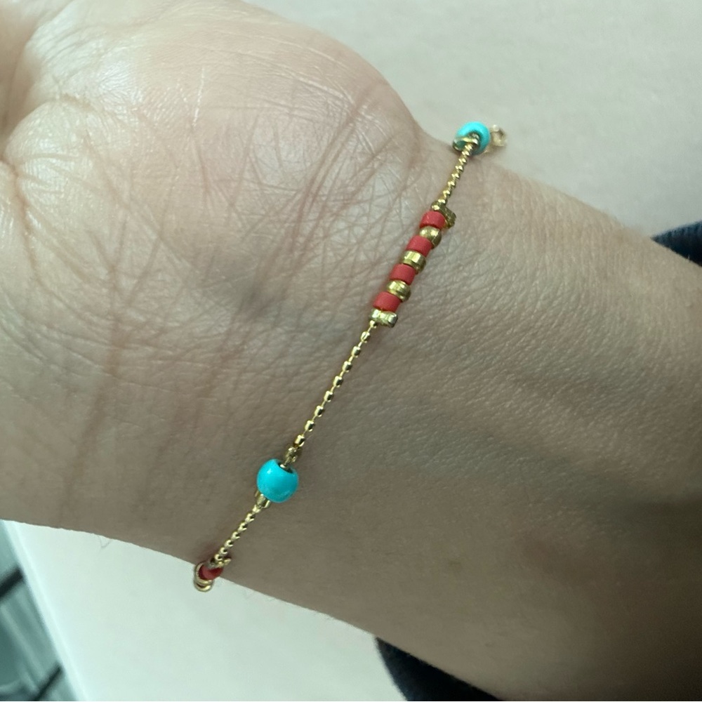 24K Gold plated and Turquoise and Red Beaded Bracelet